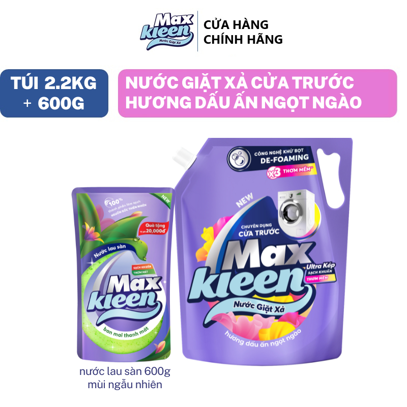 Túi Nước Giặt Xả MaxKleen chuyên dụng Cửa Trước 2.2kg (MỚI) Tặng Túi nước lau sàn 600G mùi ngẫu nhiên