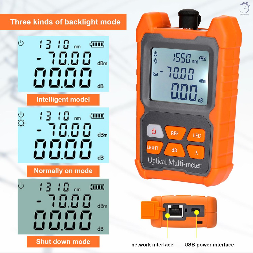 Máy đo công suất quang mini cầm tay 8 bước sóng kiểm tra cáp quang FTTH có đèn LED Optical power meter High-precision optical fiber tester Optical attenuation tester Timed shutdown Optical power meter New optical power