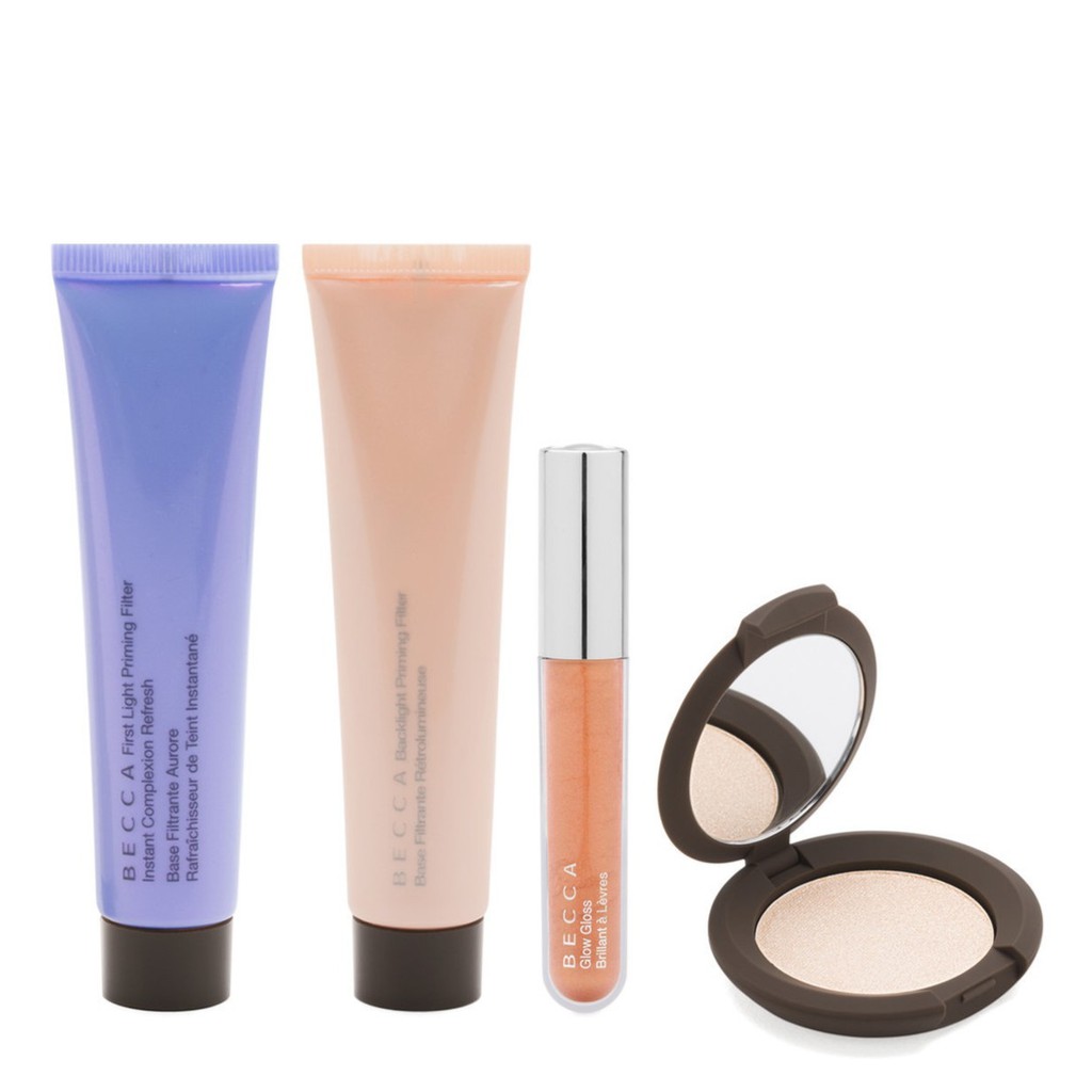 Becca Glow Essentials Kit - Tách Set- Son Bóng_ Bắt Sáng Dạng Kem  &amp; Phấn_ Kem Lót