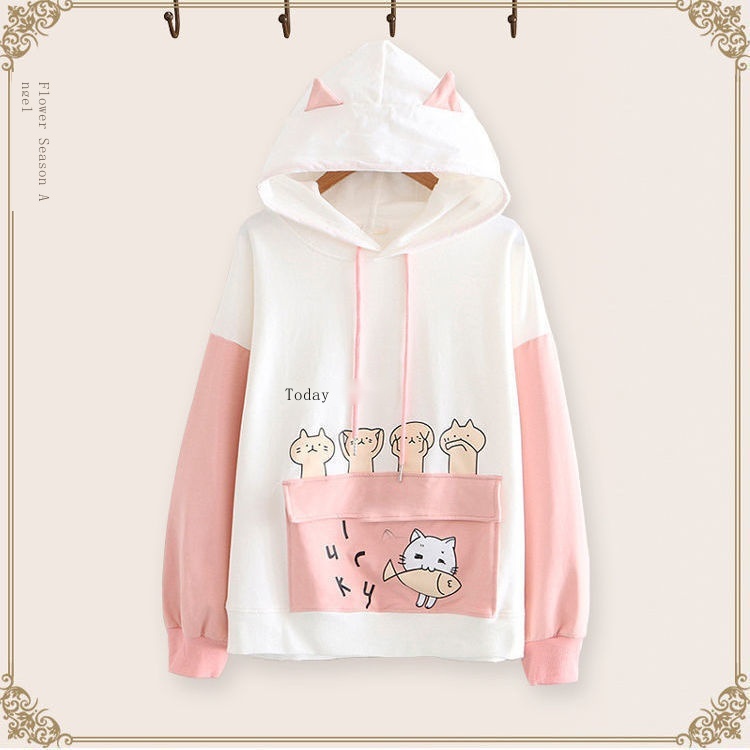 Áo Hoodie Dáng Rộng Đính Tai Thỏ Dễ Thương Thời Trang Xuân Thu Cho Bé Gái