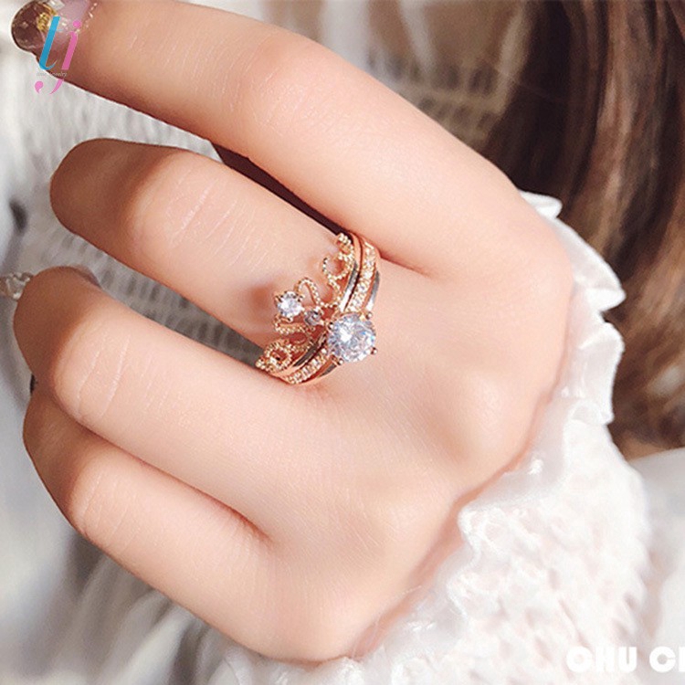 【Jewelry Time】2Pcs/Set Korean Diamond Index Finger Ring Female Double Layer Open Rings