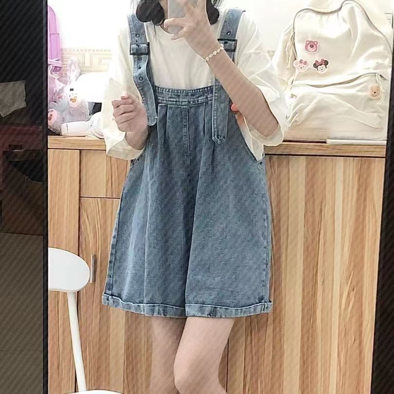 AMOI Quần Yếm Jean Eo Cao Dáng Rộng Thiết Kế Trẻ Trung Hợp Thời Trang Cho Bạn Gái