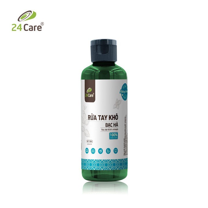 [DIỆT KHUẨN] Nước rửa tay khô tinh dầu Bạc Hà 24Care 100ML– Diệt khuẩn 99,9%