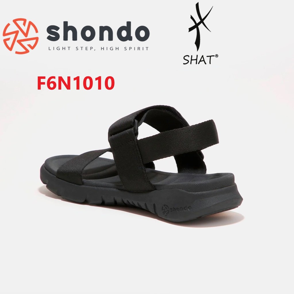 Giày sandal Shondo nam nữ đi học F6 đế bằng quai ngang đen trắng F6N1010