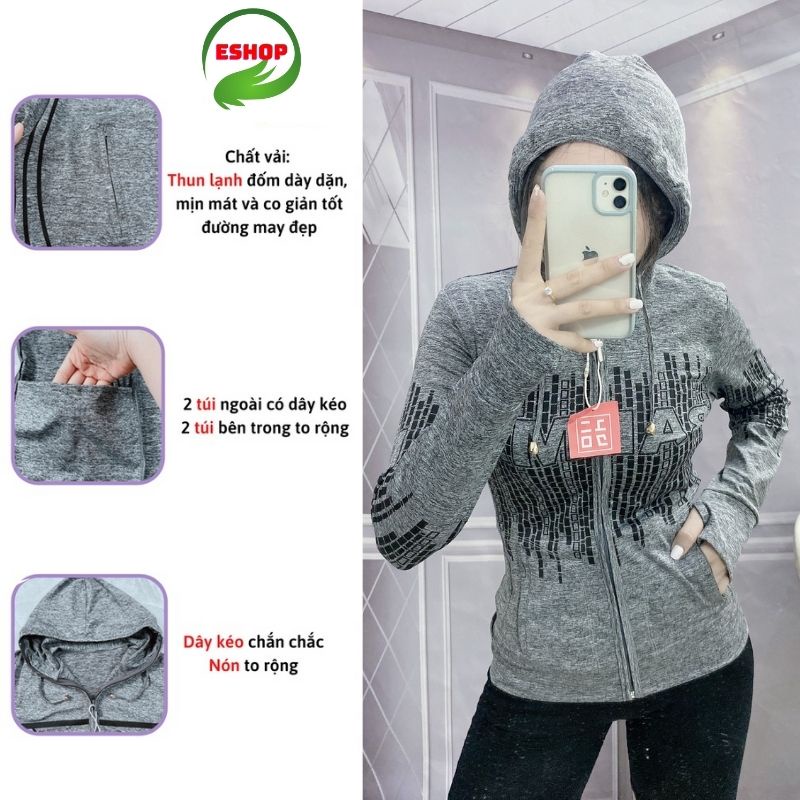 Áo Khoác Chống Nắng Nữ Eshop Bigsize Form Rộng Có Mũ Thể Thao Đẹp Nhẹ Dáng Dài Trung Niên Khoát Nữ Mùa Hè Thun Lạnh Ak02