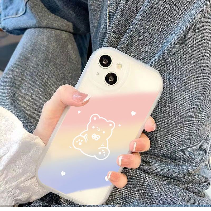 Ốp Điện Thoại Silicon In Hình Gấu Và Trái Tim Nhiều Màu Sắc Cho Iphone 11Pro xs max X XR 7 8plus 13 12