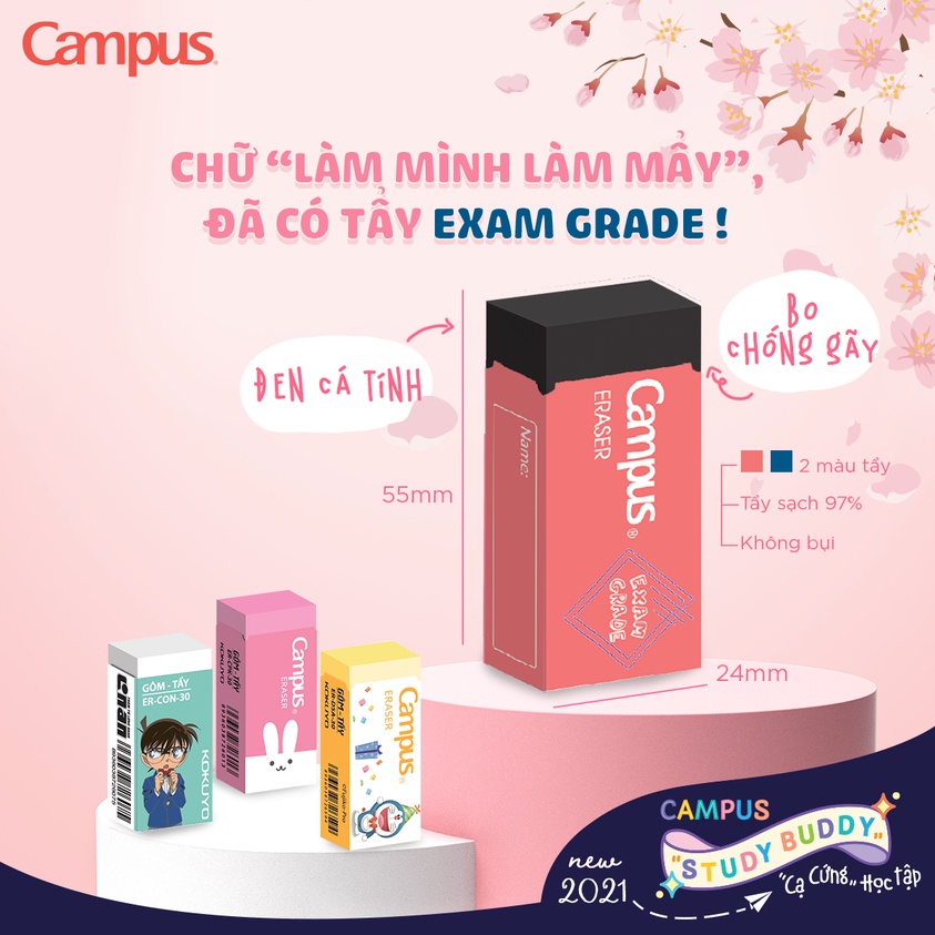 [Mã LIFEBOOK2 giảm 10% đơn 0Đ] Tẩy chì Campus Exam Grade ER-EXG-20 - màu đen to