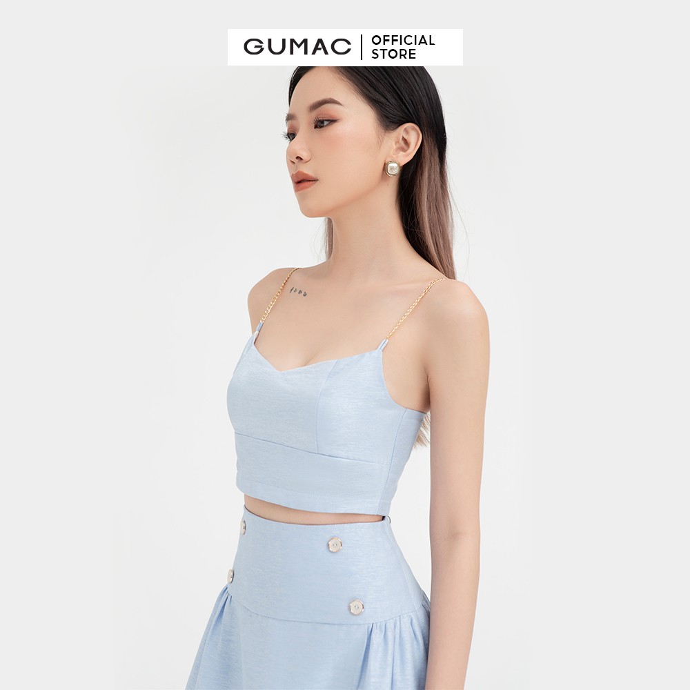 Áo kiểu nữ 2 dây croptop GUMAC màu xanh đủ size, phong cách trẻ trung AB489 | BigBuy360 - bigbuy360.vn