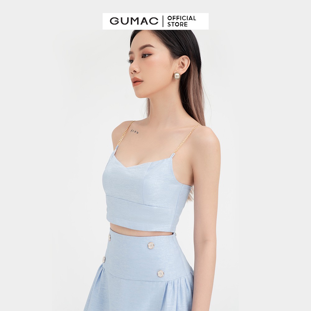 [Mã WABRGUD1 giảm 10% đơn 99K] Áo kiểu nữ 2 dây croptop GUMAC màu xanh đủ size, phong cách trẻ trung AB489