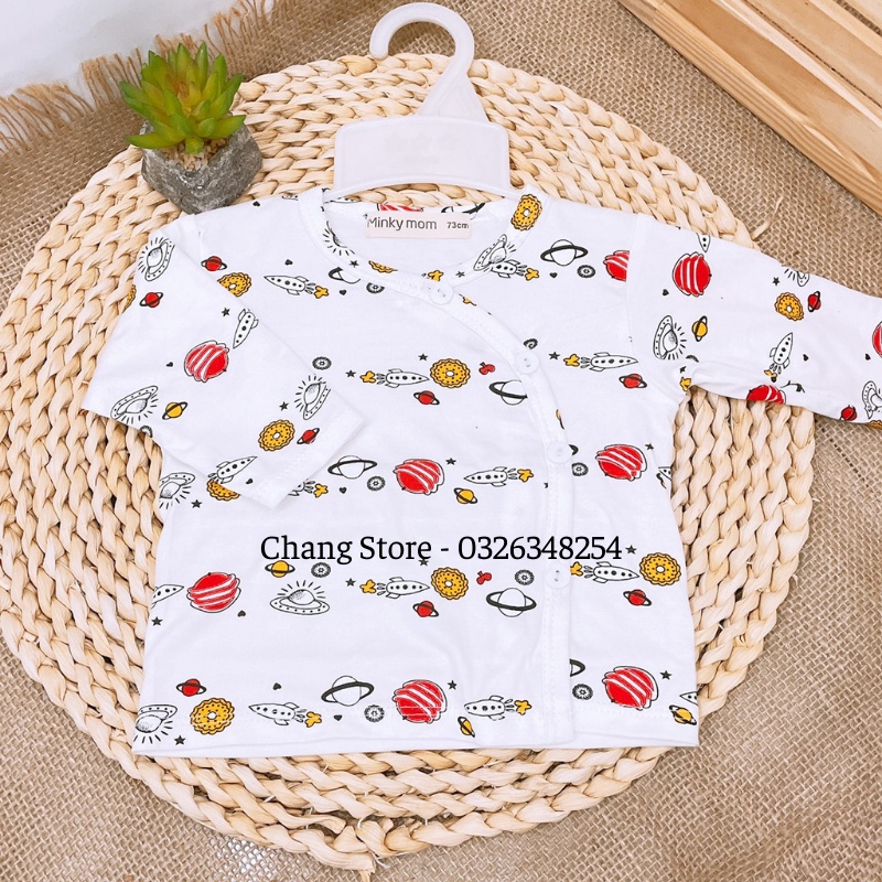 Áo Tay Dài/ Tay Ngắn Màu Trắng Vải Thun Lạnh Cao Cấp Minky Mom In Hình Động Vật Cho Bé Từ 3-6kg