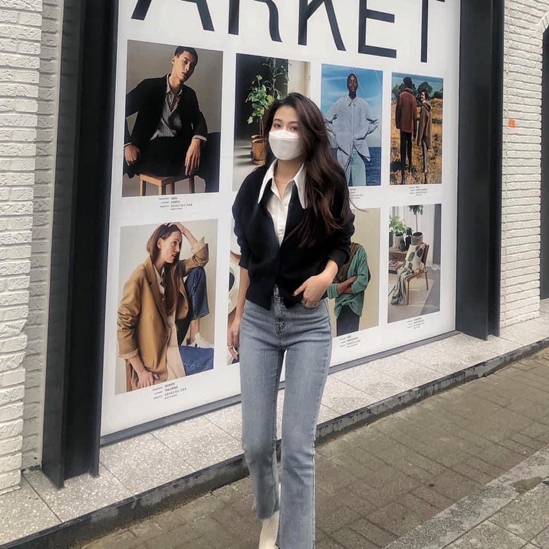 Quần jean lưng cao ống đứng form hàn