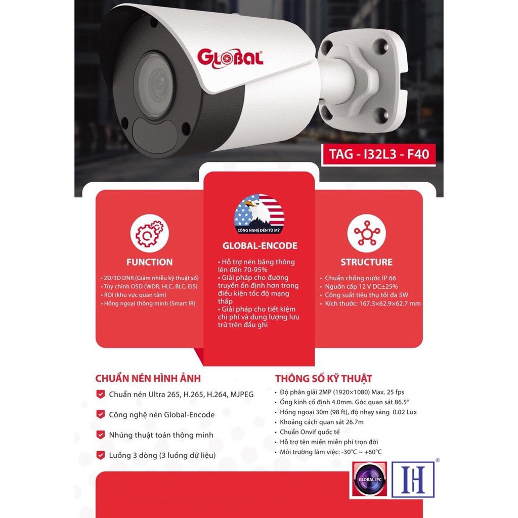 Camera IP Global Thân POE 2.0Mp TAG-I32L3-F40 | BigBuy360 - bigbuy360.vn