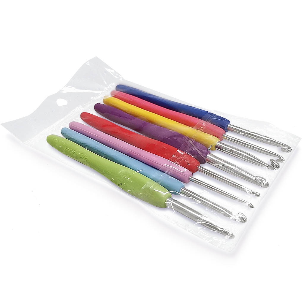 8 cái móc móc được thiết lập với thêm ergonomichandle, dụng cụ may sợi di động đan đan dệt thủ công nhôm may TPR xử lý