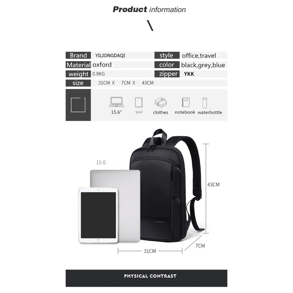 Balo Đi Học Đựng Laptop 15.6 Inch Có Thể Mở Rộng Nhẹ Nhàng Mới Cho Nam