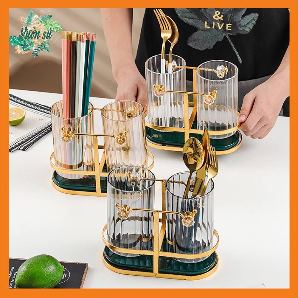 Ống đựng đũa muỗng sứ kèm khay và đế hứng nước cao cấp phong cách Bắc Âu - VS245