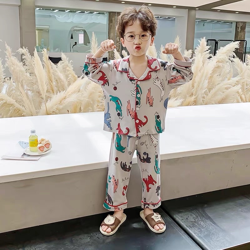Bộ đồ ngủ bộ pijama cho bé trai bé gái 8-18kg chất lụa thấm hút siêu đáng yêu