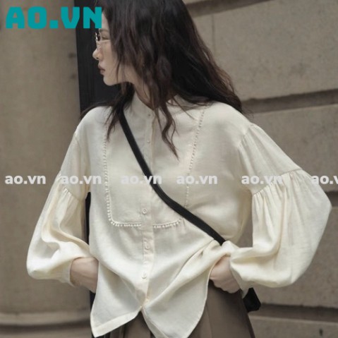 áo babydoll tay bồng tiểu thư hàng QCCC , áo sơ mi cổ vuông thêu ao.vn