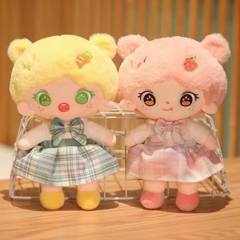 Búp bê bông Chibi váy kẻ xòe dễ thương nhiều màu kích thước 35-45cm