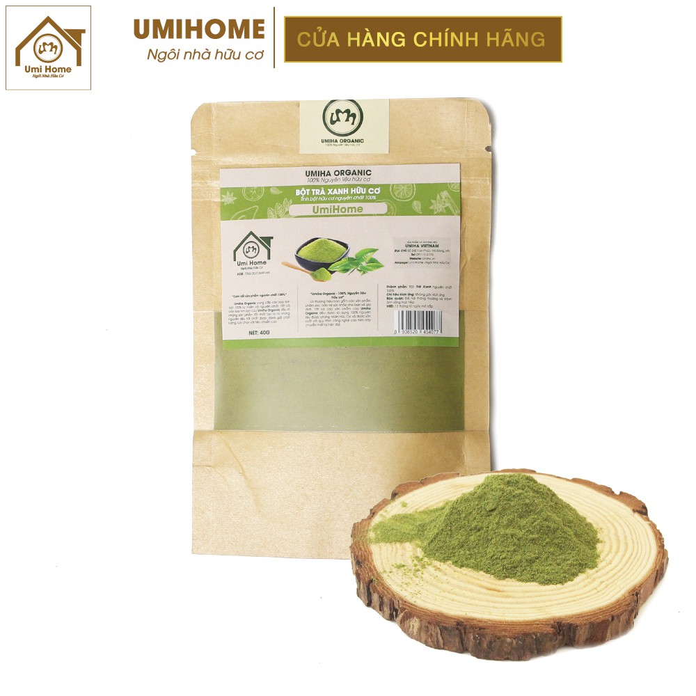 Bột Trà Xanh hữu cơ UMIHOME nguyên chất | Green tea powder 100% Organic 40G