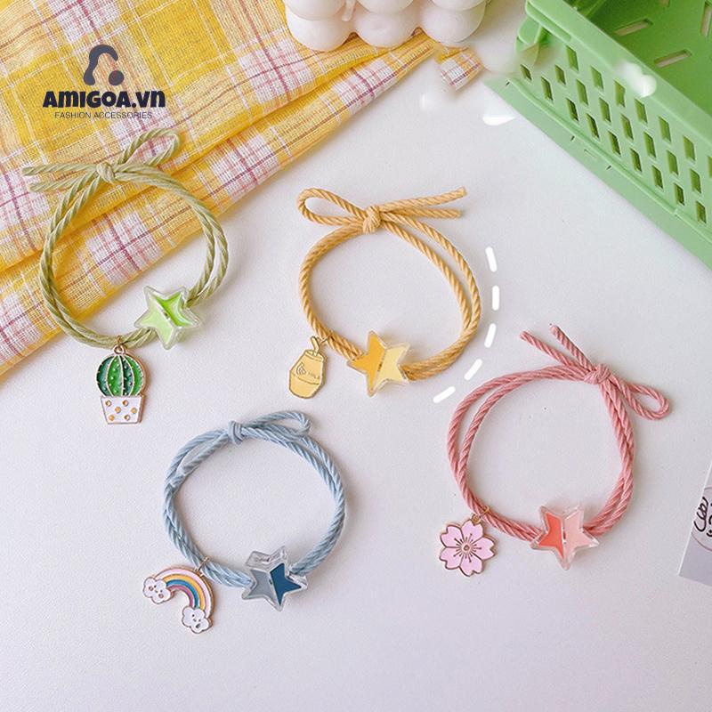 ✨✨Dây Cột Tóc Co Giãn Phối Dây Xích Họa Tiết Ngôi Sao/Cầu Vồng Hoạt Hình Đáng Yêu
