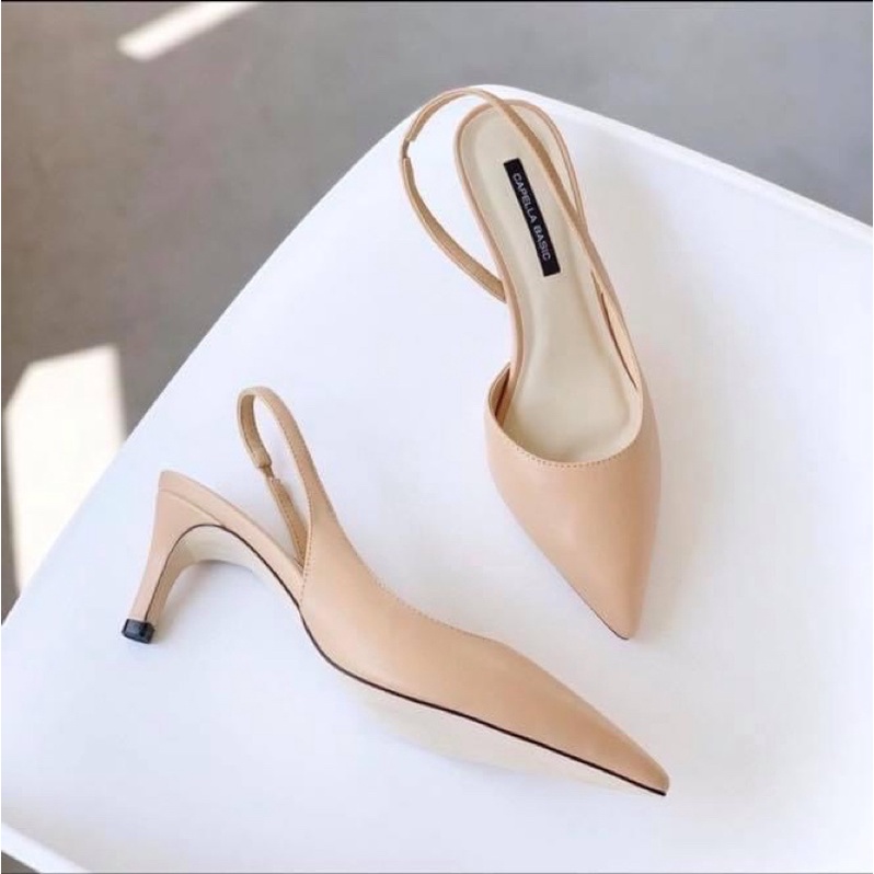 Giày sandal cao gót nữ da sần bít mũi nhọn có quai 4p trơn êm chân
