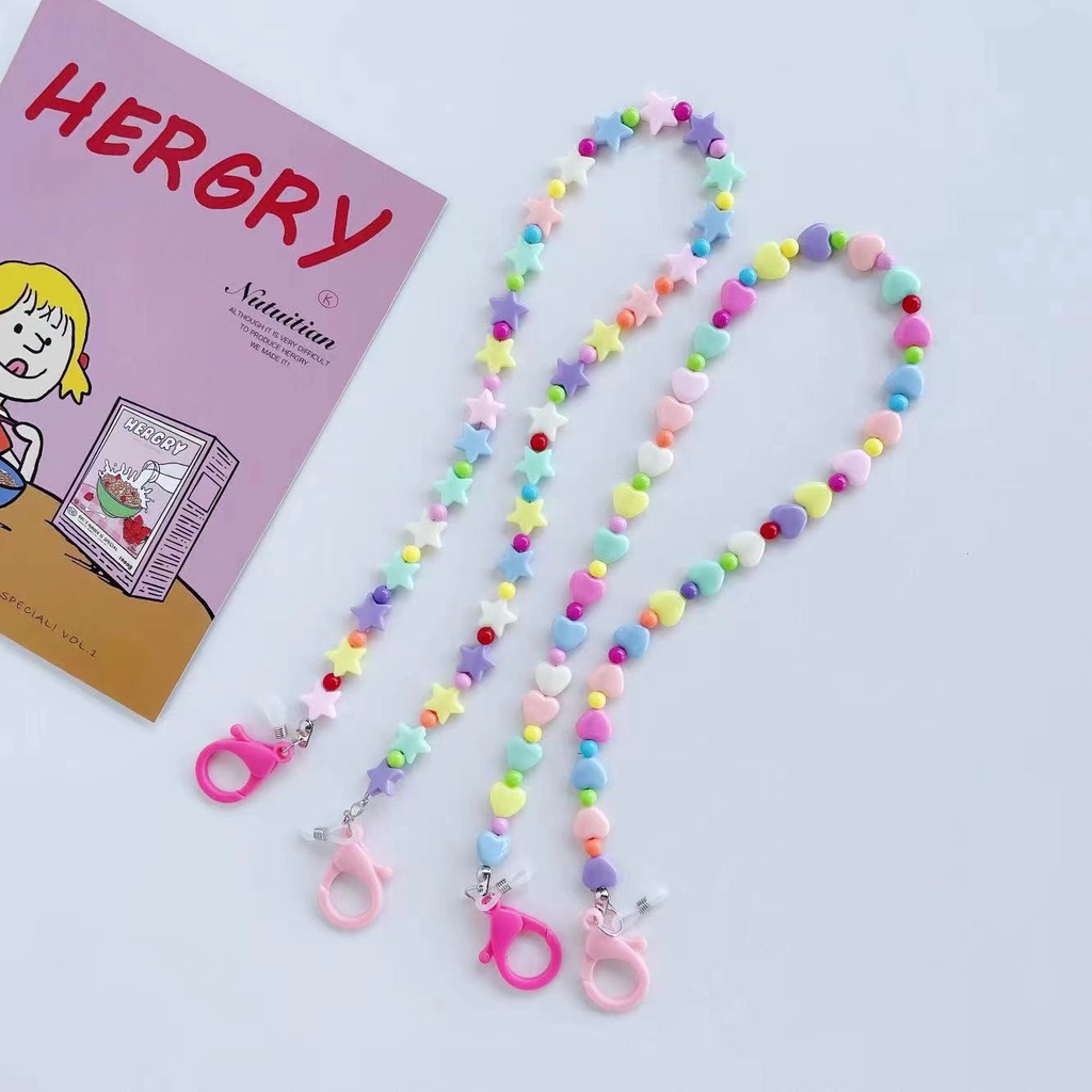 Dây Đeo Mắt Kính Hình Trái Tim Đính Hạt Đơn Giản Màu Kẹo Phong Cách Mới
