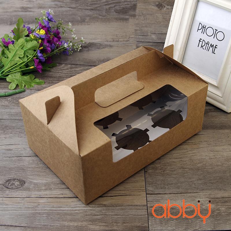 Hộp cupcake có quai giấy xi măng  6 ô