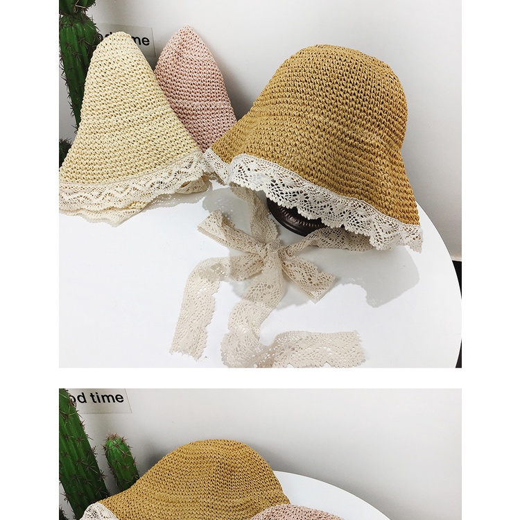 Nón cối vành ren phối dây thắt cực xinh xắn