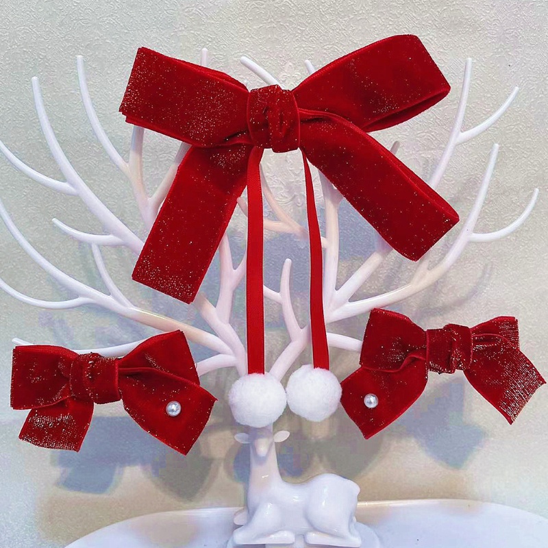 Kẹp Tóc Nơ Vải Nhung Đính Ngọc Trai Nhân Tạo Thời Trang