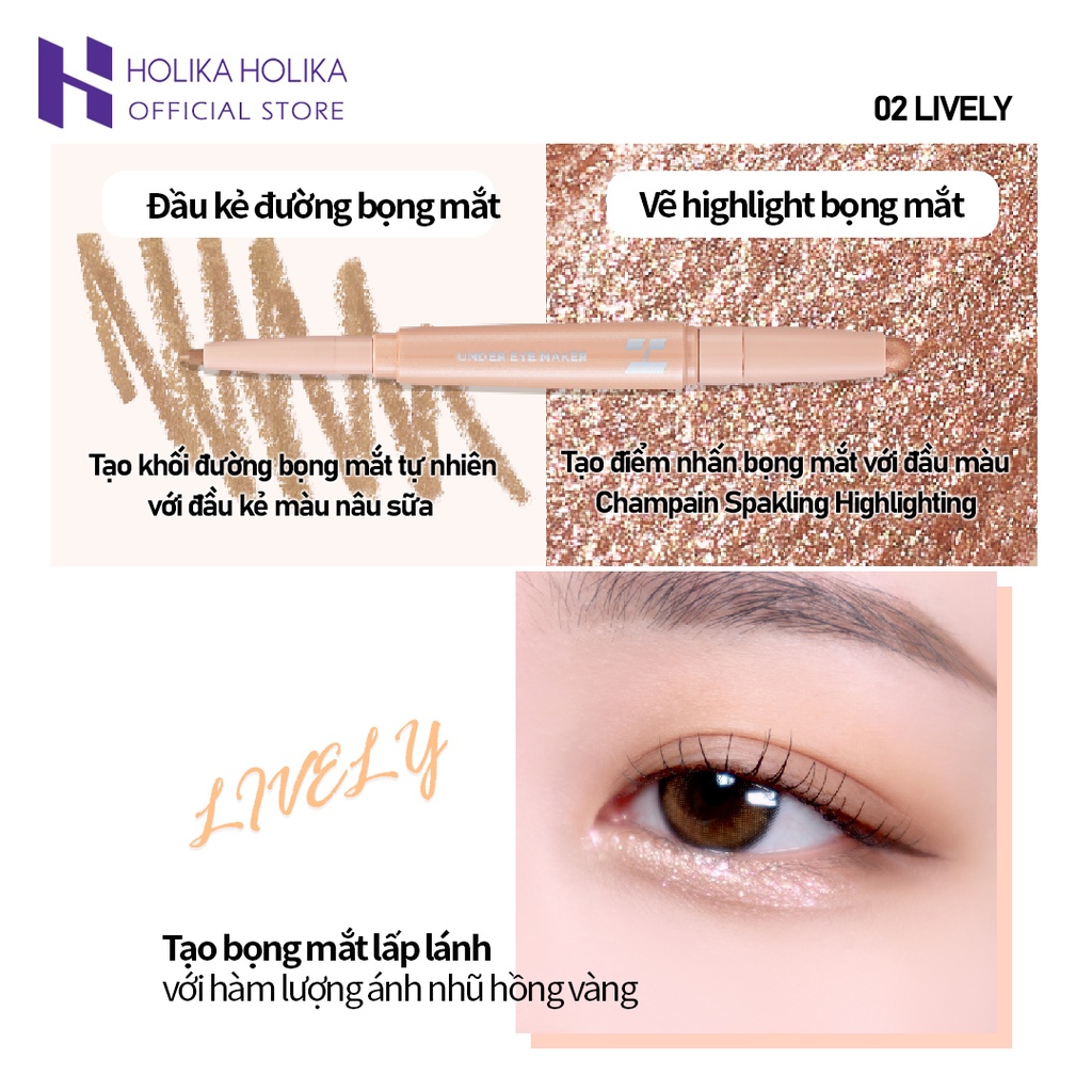 Bút trang điểm bọng mắt hai đầu HOLIKA HOLIKA Under eye maker 1.6g