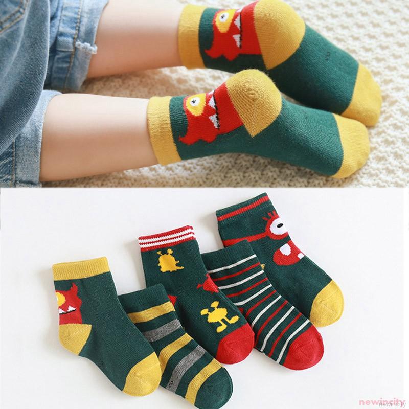 Set 5 Đôi Tất Hoạ Tiết Kẻ Sọc Phong Cách Hàn Quốc Cho Bé