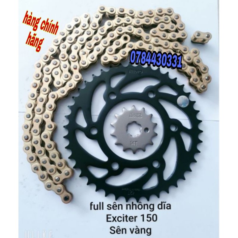 nhông sên dĩa exciter 150 Recto, sên vàng 9ly
