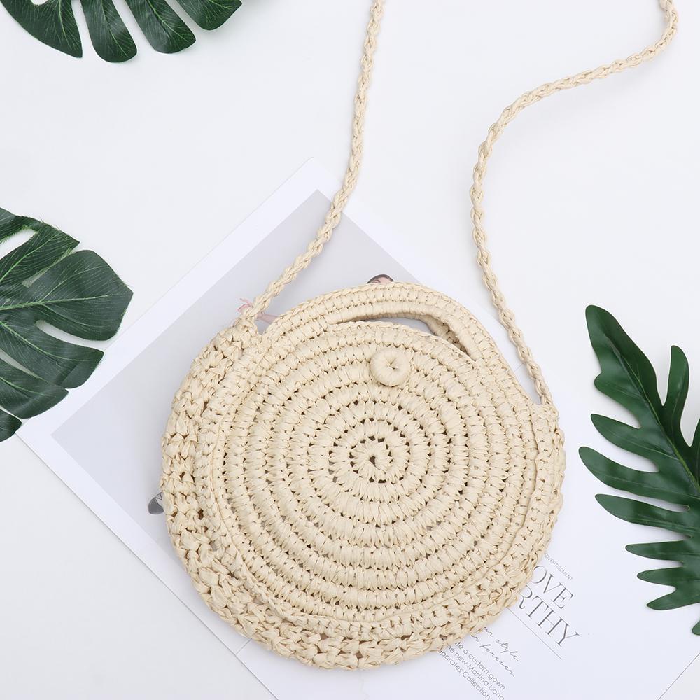 Túi Xách Đan Rơm Thủ Công Hình Tròn Rỗng Thời Trang Du Lịch Cho Nữ