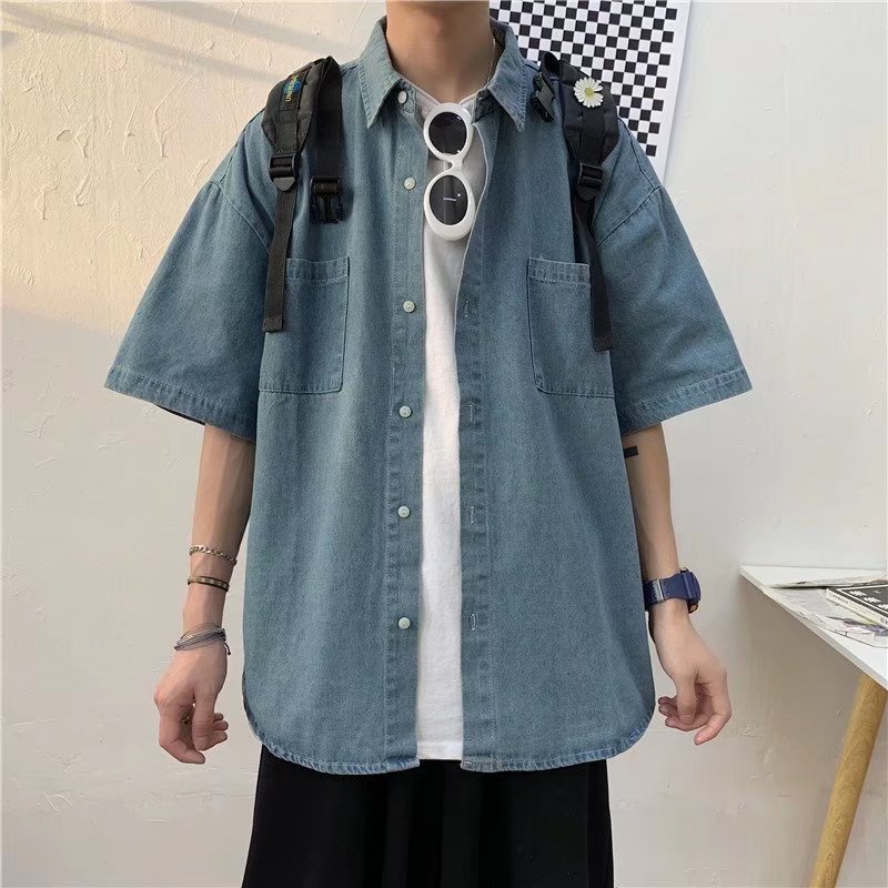 Áo Sơ Mi Denim Tay Ngắn Thời Trang Mùa Hè Dành Cho Nam Và Nữ