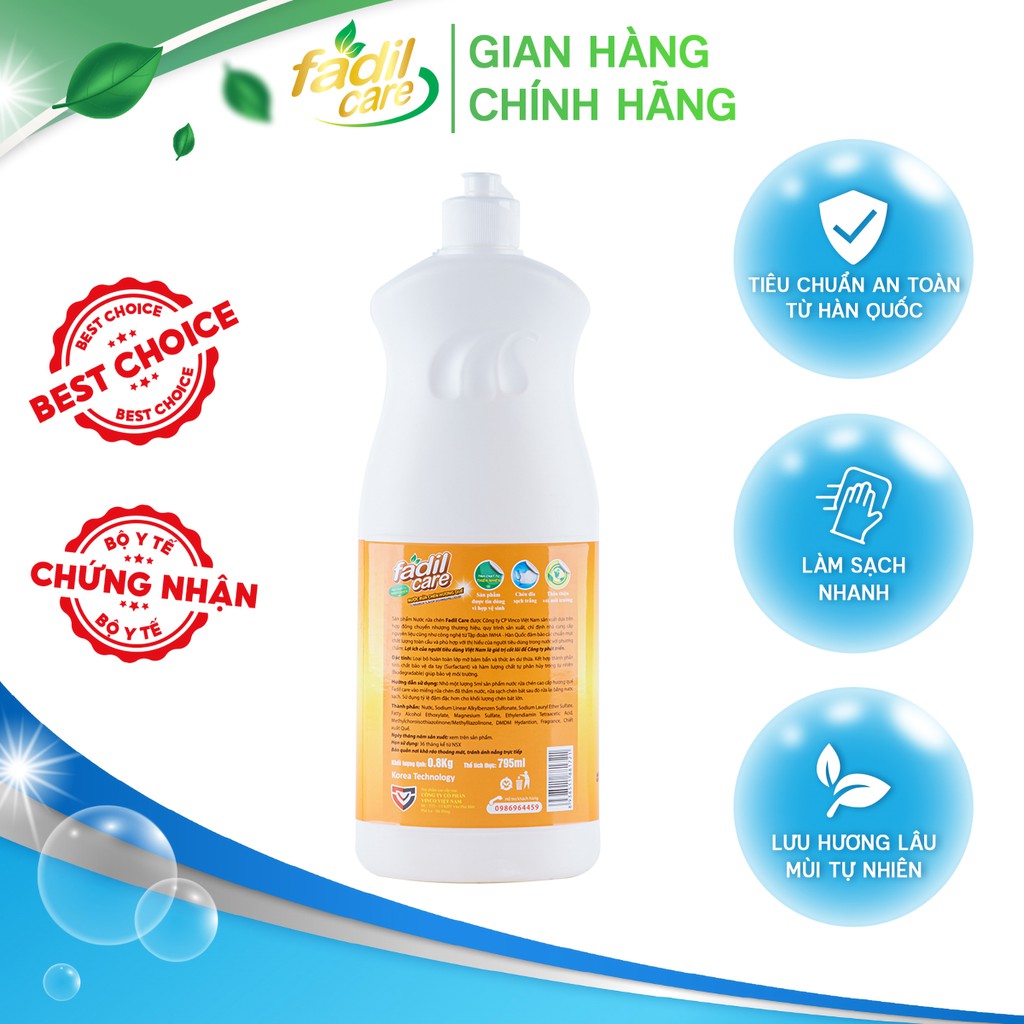 Nước rửa bát đa năng Fadil Care, Nước rửa chén công nghệ Hàn Quốc, Chai 800ml