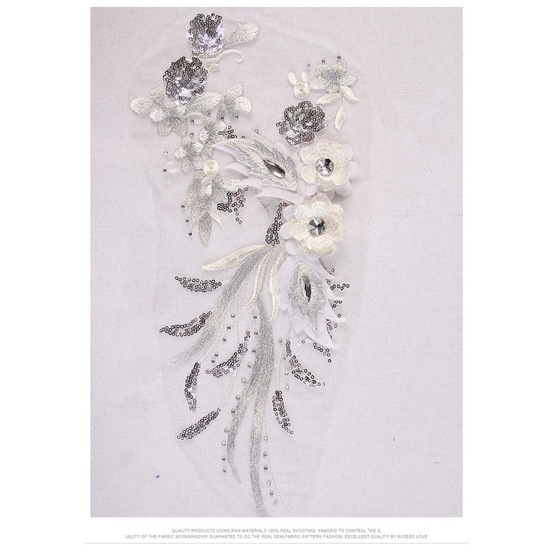 1 Miếng Vải Ren Thêu Hoa 3D 42CM * 19CM Trang Trí Quần Áo / Váy Cưới