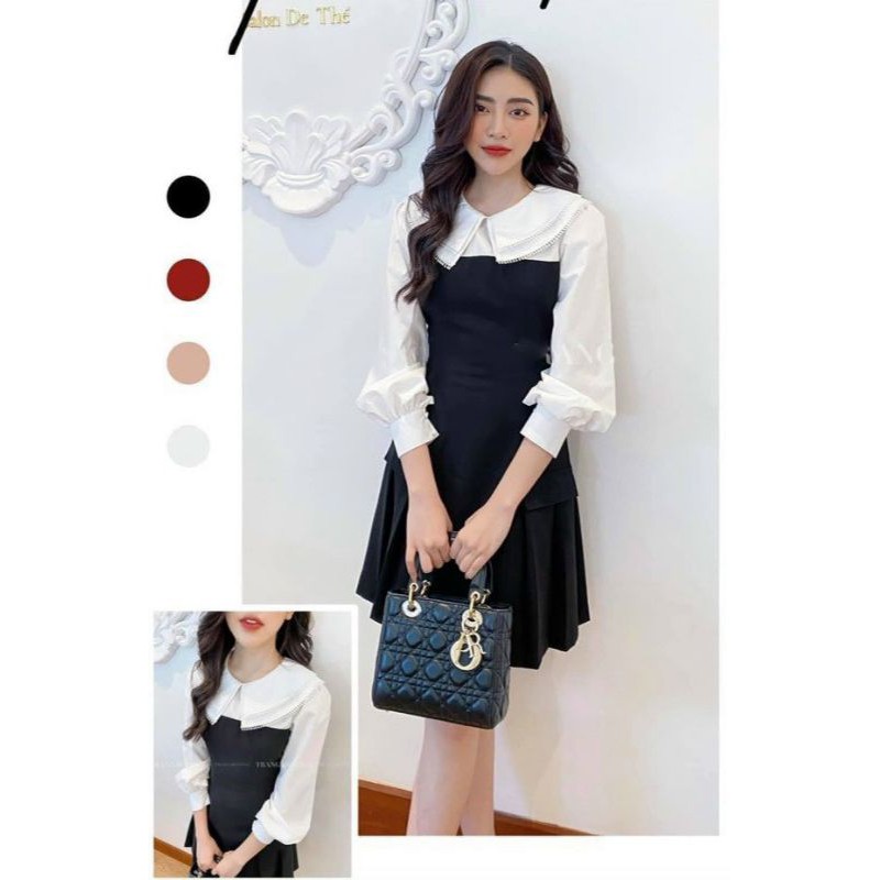 ĐẦM ĐEN PHỐI TAY CỔ PETER TẦNG TRẮNG