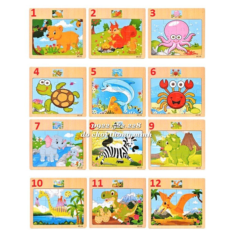 Ghép hình puzzle gỗ 12 miếng/ 12 mảnh - nhiều mẫu đẹp