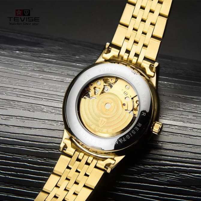 [TẶNG CHỐT,VÒNG TAY] ĐỒNG HỒ NAM CƠ Automatic TEVISE T843B DÂY THÉP ĐẶC CAO CẤP (FULL VÀNG)