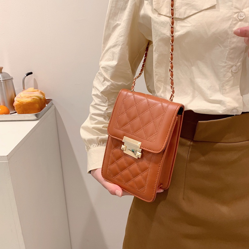 Túi IELGY dáng hộp vuông nhỏ đựng điện thoại di động phối dây xích đeo vai thời trang cho nữ