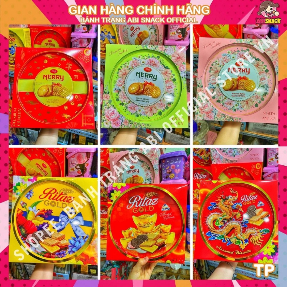 HỘP THIẾC BÁNH QUY CÓ NHÂN-QUY BƠ RICHY-RITAZ GOLD 336g sang trọng mẫu đẹp tết mới 2022