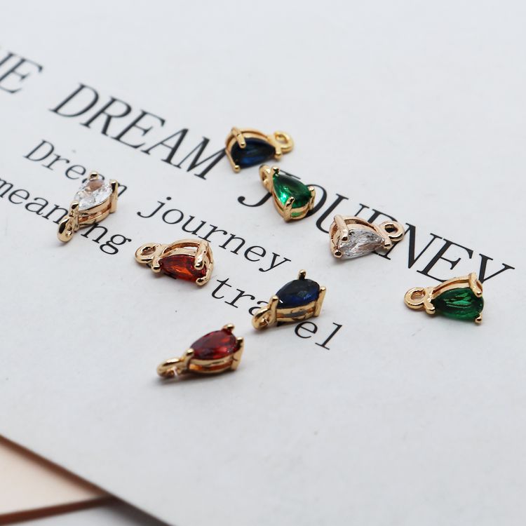 Phụ Kiện Trang Sức Vòng Tay diy Mạ Vàng 18K Hình Giọt Nước Đính Đá Zircon
