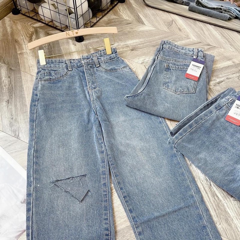 QUẦN JEANS NỮ ỐNG ĐỨNG RÁCH TUA GẤU