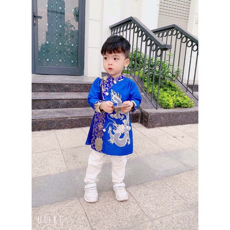 Áo dài cách tân nam thêu rồng chất gấm hoa văn chìm cao cấp 9-35kg