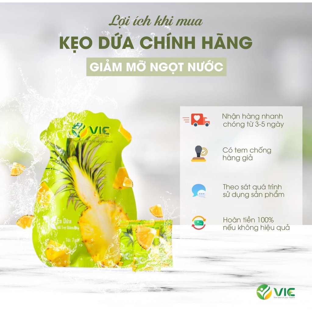 Kẹo Dứa Plus Giảm Cân V.I.C Chính Hãng Kẹo Dứa Plus 7 vị Chính Hãng