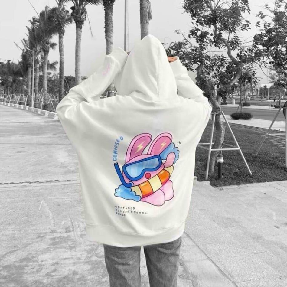 Áo khoác hoodie in hình CONFUSED dành cho nam nữ có mũ form rộng nỉ ngoại màu trắng unisex ulzzang Kèm Ảnh Thật