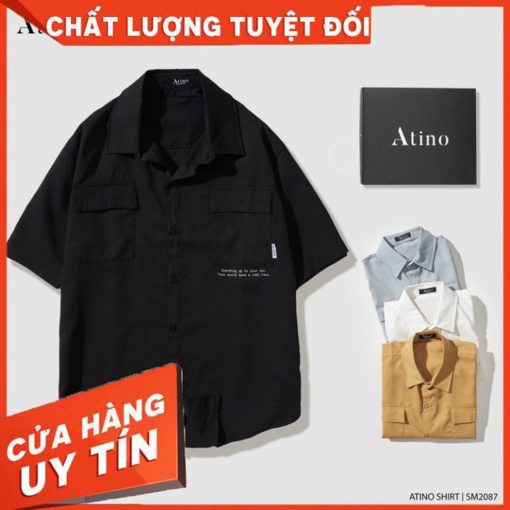 Áo Sơ Mi Cộc Tay Nam Trơn Túi Hộp ATINO Nhiều Màu Sắc Vải Dệt Từ Sợi Tre Thoáng Mát Thân Thiện Với Môi Trường SM2087 - H