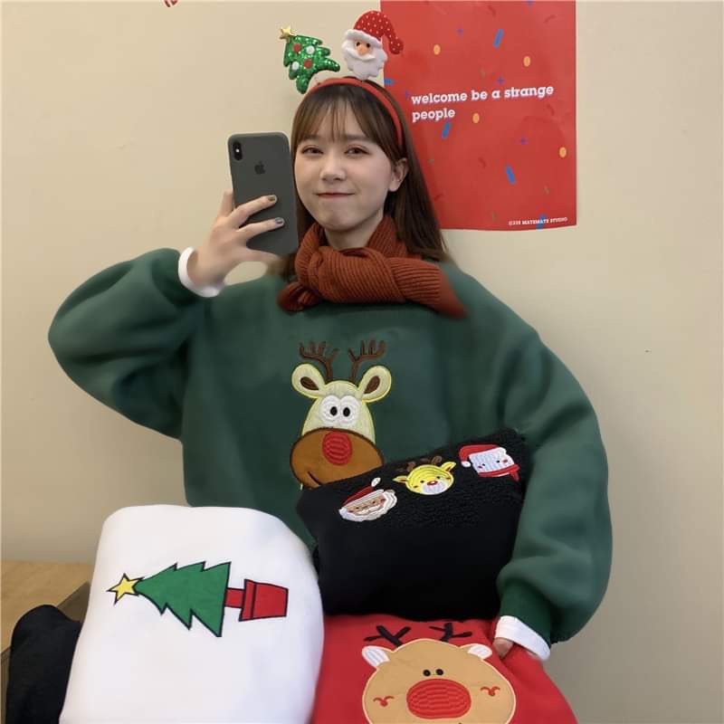 SP sẵn - ÁO NOEL NỈ THỤNG PHỐI VẠT CỰC XINH - ÁO SWEATER GIÁNG SINH Tuần Lộc Cây Thông Người Tuyết Đỏ Xanh Trắng Đen