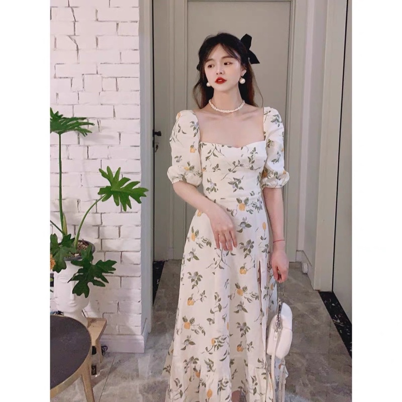 ĐẦM MIDI HOA XẺ ĐÙI CHÂN BÈO