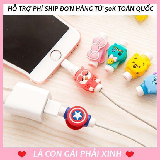 Nút Bảo Vệ Đầu Cáp Sạc Tai nghe Hoạt Hình Dễ Thương, nút kẹp đầu cáp sạc chống đứt gãy, chất liệu silicon hình thú cute